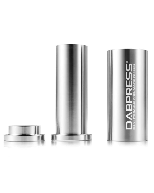 DABPRESS PM30S 30mm stainless steel hammer-style pre-press mold showing cylinder tube and detachable base plate